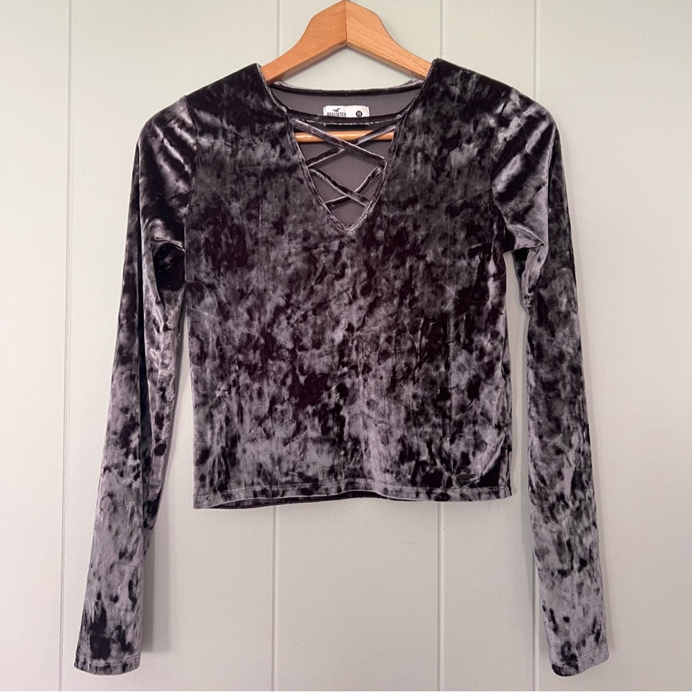 Hollister Crushed Velvet Y2K Aesthetic Bodycon Whimsigoth Crisscross Neck Top XS